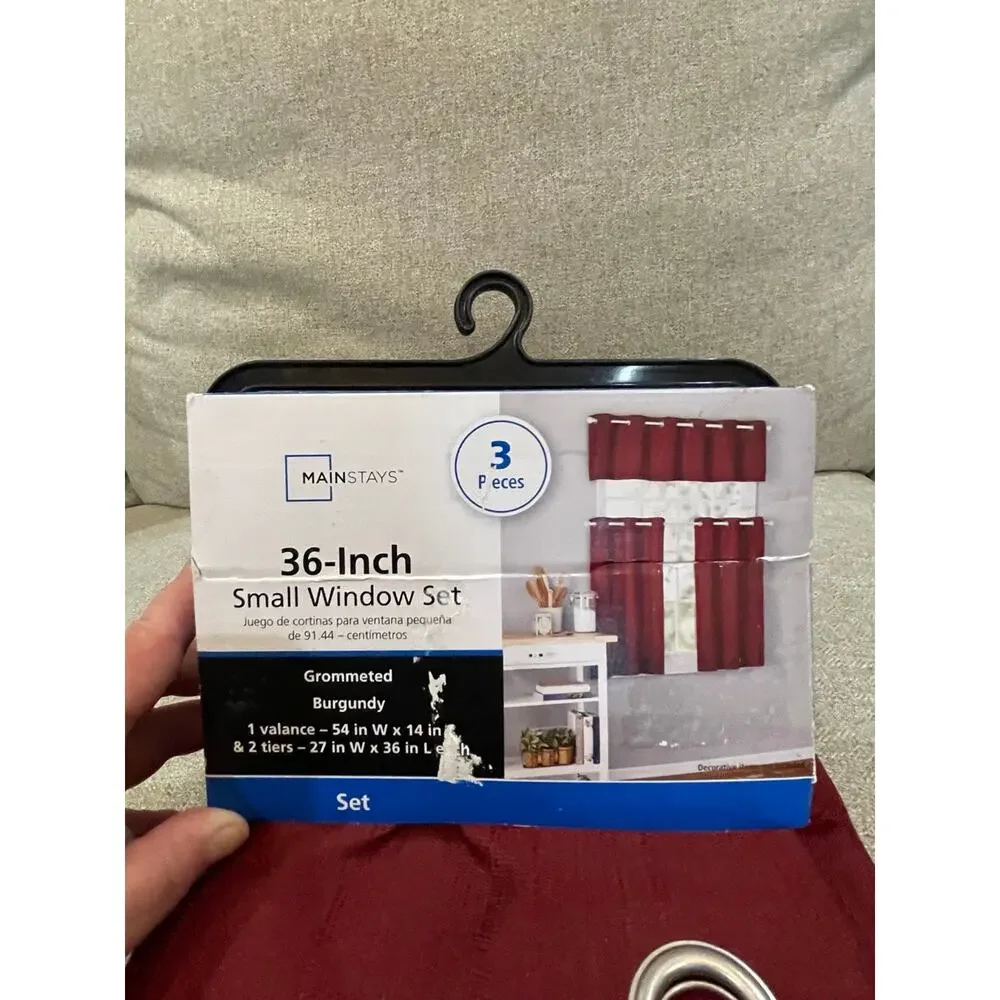 MAINSTAY ELEVATED SOLID 3 PIECE KITCHEN SMALL WINDOW CURTAIN SET